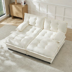 77" Modern Sofa Modular Sectional Cloud Couch with 2 Ottomans, 2-Seat Chenille Deep Seat Sofa with Comfy Lattice Decored Seat Cushion, Sleeper Sofa Bed for Living Room, Bedroom and Apartment,Beige