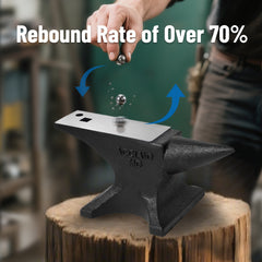 Single Horn Anvil, 110Lbs/50kg Cast Steel Anvil, High Hardness Rugged Round Horn Anvil Blacksmith, Large Countertop and Stable Base, with Round and Square Hole, Metalsmith Tool for Bending and Shaping