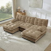 107" U Shaped Modern Sofa Modular Sectional Cloud Couch with 2 Ottomans, 3-Seat Chenille Deep Seat Sofa with Comfy Lattice Decored Seat Cushion, Bedroom and Apartment, Light coffee