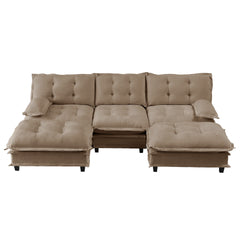 107" U Shaped Modern Sofa Modular Sectional Cloud Couch with 2 Ottomans, 3-Seat Chenille Deep Seat Sofa with Comfy Lattice Decored Seat Cushion, Bedroom and Apartment, Light coffee