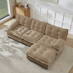 107" L Shaped Modern Sofa Modular Sectional Cloud Couch with Ottoman, 3-Seat Chenille Deep Seat Sofa with Comfy Lattice Decored Seat Cushion, Bedroom and Apartment, Light coffee