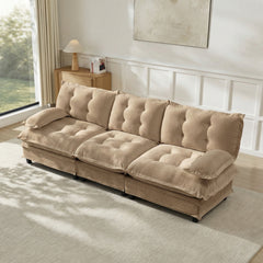 107" 3-Seater Cloud Sofa, Modular Sectional Couch, Modern Deep Seat Sofa for Living Room, Comfy Lattice Decored Seat Cushion, Breathable Chenille Fabric, Light coffee
