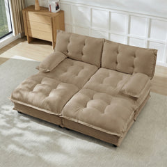 77" Modern Sofa Modular Sectional Cloud Couch with 2 Ottoman, 2-Seat Chenille Deep Seat Sofa with Comfy Lattice Decored Seat Cushion, Sleeper Sofa Bed for Living Room, Apartment,Light coffee