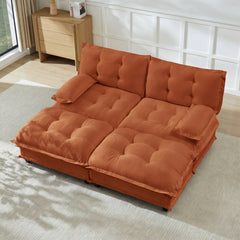 77" Modern Sofa Modular Sectional Cloud Couch with 2 Ottoman, 2-Seat Chenille Deep Seat Sofa with Comfy Lattice Decored Seat Cushion, Sleeper Sofa Bed for Living Room, Bedroom and Apartment,Orange