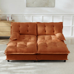 77" Modern Sofa Modular Sectional Cloud Couch with 2 Ottoman, 2-Seat Chenille Deep Seat Sofa with Comfy Lattice Decored Seat Cushion, Sleeper Sofa Bed for Living Room, Bedroom and Apartment,Orange