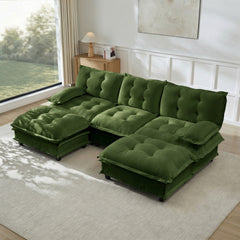 107" U Shaped Modern Sofa Modular Sectional Cloud Couch with 2 Ottomans, 3-Seat Chenille Deep Seat Sofa with Comfy Lattice Decored Seat Cushion, Bedroom and Apartment, Green
