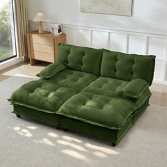 77" Modern Sofa Modular Sectional Cloud Couch with 2 Ottoman, 2-Seat Chenille Deep Seat Sofa with Comfy Lattice Decored Seat Cushion, Sleeper Sofa Bed for Living Room, Bedroom and Apartment,Green