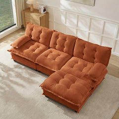 107" L Shaped Modern Sofa Modular Sectional Cloud Couch with Ottoman, 3-Seat Chenille Deep Seat Sofa with Comfy Lattice Decored Seat Cushion, Bedroom and Apartment, Orange