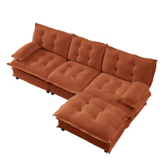 107" L Shaped Modern Sofa Modular Sectional Cloud Couch with Ottoman, 3-Seat Chenille Deep Seat Sofa with Comfy Lattice Decored Seat Cushion, Bedroom and Apartment, Orange