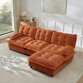 107" L Shaped Modern Sofa Modular Sectional Cloud Couch with Ottoman, 3-Seat Chenille Deep Seat Sofa with Comfy Lattice Decored Seat Cushion, Bedroom and Apartment, Orange