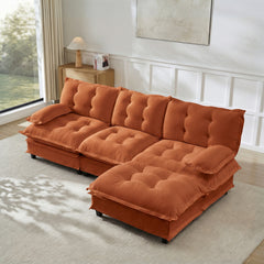 107" L Shaped Modern Sofa Modular Sectional Cloud Couch with Ottoman, 3-Seat Chenille Deep Seat Sofa with Comfy Lattice Decored Seat Cushion, Bedroom and Apartment, Orange