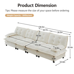 138" 4-Seater Cloud Sofa, Modular Sectional Couch, Modern Deep Seat Sofa for Living Room, Comfy Lattice Decored Seat Cushion, Breathable Chenille Fabric, Beige