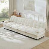 138" 4-Seater Cloud Sofa, Modular Sectional Couch, Modern Deep Seat Sofa for Living Room, Comfy Lattice Decored Seat Cushion, Breathable Chenille Fabric, Beige
