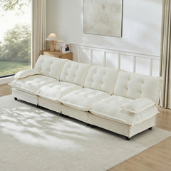 138" 4-Seater Cloud Sofa, Modular Sectional Couch, Modern Deep Seat Sofa for Living Room, Comfy Lattice Decored Seat Cushion, Breathable Chenille Fabric, Beige