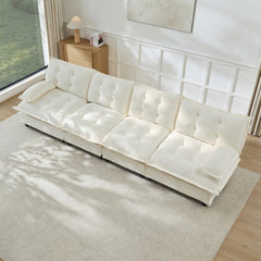 138" 4-Seater Cloud Sofa, Modular Sectional Couch, Modern Deep Seat Sofa for Living Room, Comfy Lattice Decored Seat Cushion, Breathable Chenille Fabric, Beige