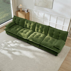 138" 4-Seater Cloud Sofa, Modular Sectional Couch, Modern Deep Seat Sofa for Living Room, Comfy Lattice Decored Seat Cushion, Breathable Chenille Fabric, Green