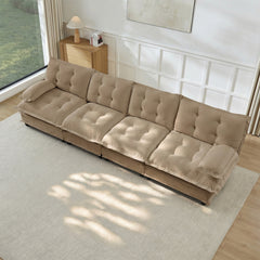 138" 4-Seater Cloud Sofa, Modular Sectional Couch, Modern Deep Seat Sofa for Living Room, Comfy Lattice Decored Seat Cushion, Breathable Chenille Fabric, Light coffee