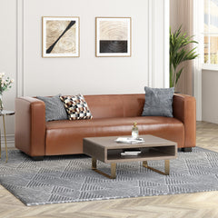 Light Brown Leather Sofa - Modern 3-Seater Living Room Couch with Plush Comfort, 80.25" Wide - Elegant Home Furniture