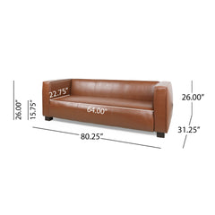 Light Brown Leather Sofa - Modern 3-Seater Living Room Couch with Plush Comfort, 80.25" Wide - Elegant Home Furniture