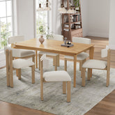 7- Piece Dining Set,Upholstered Armless Dining Chairs With Metal Legs (Set of 6) (Beige) +Wood Dining Table (Natural)