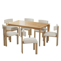 7- Piece Dining Set,Upholstered Armless Dining Chairs With Metal Legs (Set of 6) (Beige) +Wood Dining Table (Natural)