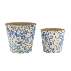 S/2 Blue and White Ceramic Planters with Floral Motif