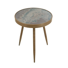 18x18x22" Round Side Table with Glass Top and Antique Gold Tapered Legs