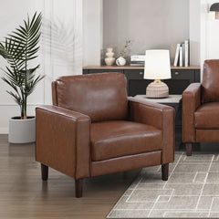 Modern Living Room Furniture 3pc Set Sofa Loveseat Chair Chocolate Faux Leather Upholstered Cushion Back Seat Solid Wood
