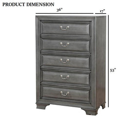 Transitional Style Gray Finish 1pc Chest English Dovetail Drawers Hanging Pulls Bedroom Furniture