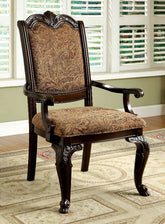 Formal Set of 2pc Arm Chairs Brown Cherry Solid wood Chair Padded Fabric Upholstered Seat Kitchen Dining Room Furniture