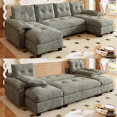 104.7" U-Shaped Sleeper Sofa with Pull Out Bed,2 in 1 Convertible Couch Bed with Removable Armrests & USB Ports,Oversized Sectional Modular with Chaise Lounge for Living Room/Apartment,Light Grey