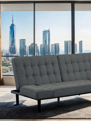 Dark Gray Futon Sofa Biscuit Tufting Seat Back 1pc Sofa Adjustable Arm Rests Converts to Bed Couch