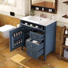 30'' Bathroom Vanity with Top Sink, Modern Bathroom Storage Cabinet with 2 Drawers and a Tip-out Drawer, Single Sink Bathroom Vanity
