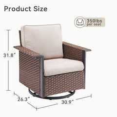 Outdoor Swivel Rocking Brown Wicker Chairs Set of 2, Wide Armrest Patio Glider Chairs with Beige Cushions for Porch or Deck