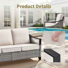 73.4" Wide Outdoor Wicker Sofa, Patio Outdoor Couch with Beige Cushions for Porch Garden