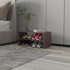 Norris shoe rack in melamine with 2 shelves,Gray Walnut