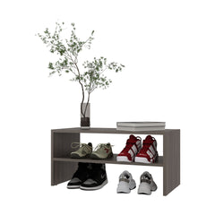Norris shoe rack in melamine with 2 shelves,Gray Walnut