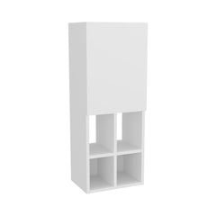 Wall-Mounted Bathroom Cabinet with Door and 4 Open Shelves, White Finish.