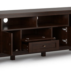 Warm Shaker 72 inch Wide Solid Wood TV Stand in Russet Brown For TVs up to 80 inches