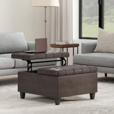 Harrison 30 inch Wide Small Square Coffee Table Storage Ottoman in Distressed Brown Vegan Leather