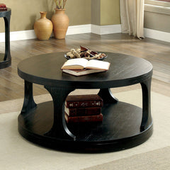 Transitional Style Antique Black Finish Bold Round Structure 1pc Coffee Table With Extra Storage Shelf I Designed Legs End Table-Not Included
