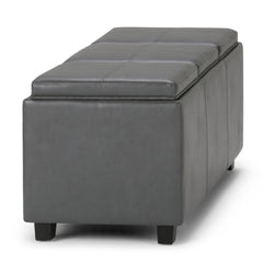 Avalon 42 inch Wide Storage Ottoman in Stone Grey Vegan Leather