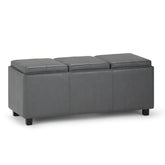 Avalon 42 inch Wide Storage Ottoman in Stone Grey Vegan Leather