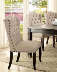 Rustic Style 2pc Side Chair Button Tufted Nailhead Trim Wingback Antique Black And Beige Finish Dining Room