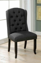 Rustic Style 2pc Side Chair Button Tufted Nailhead Trim Wing Back Antique Black And Gray Finish Dining Room