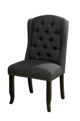 Rustic Style 2pc Side Chair Button Tufted Nailhead Trim Wing Back Antique Black And Gray Finish Dining Room