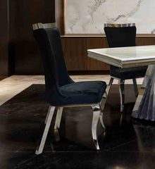 Glam Style 2pc Side Chair Black Finish Silver Legs Tiger Printed Upholstered Seat Dining Room