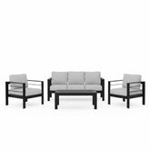4-Piece Modern Aluminum Patio Conversation Set, 5-Seat Outdoor Sofa with Thick Light Gray Cushions & Black Frame and Coffee Table