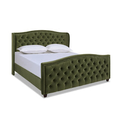Marcella Upholstered Shelter Headboard Bed Set, King, Olive Green Performance Velvet