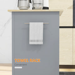 HOMCOM Rolling Kitchen Island Cart, Portable Serving Trolley Table with Drawer, Adjustable Shelf and 2 Towel Racks, Grey